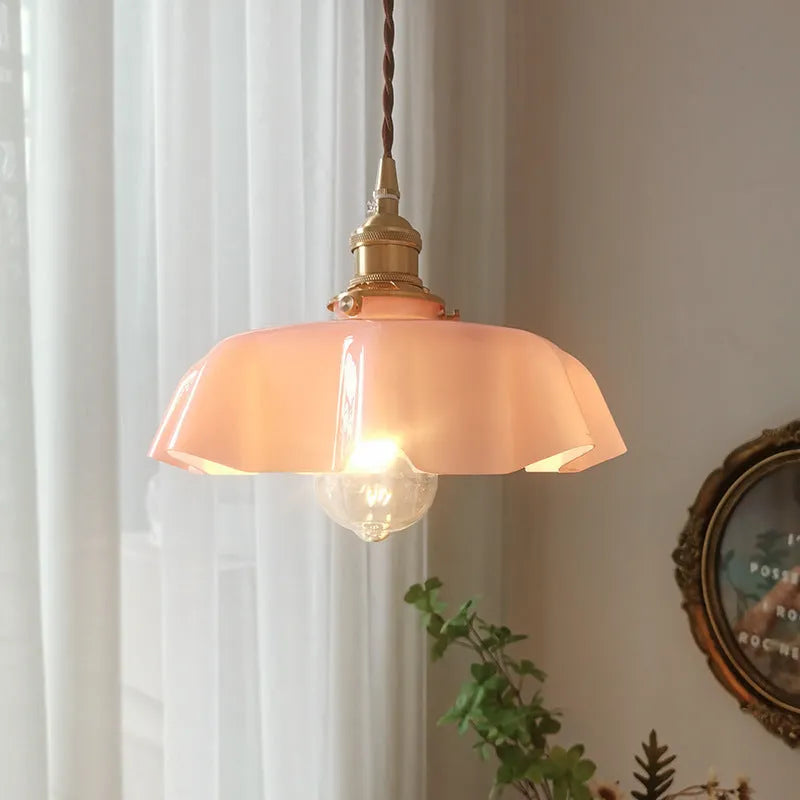 Medieval brass flower bud chandelier with adjustable height and five light colour options