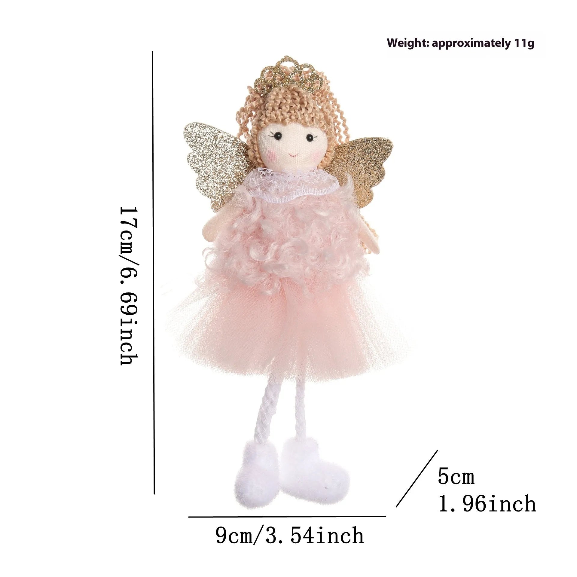 Christmas angel girl cloth pendant with high ponytail and crown in white pink or khaki