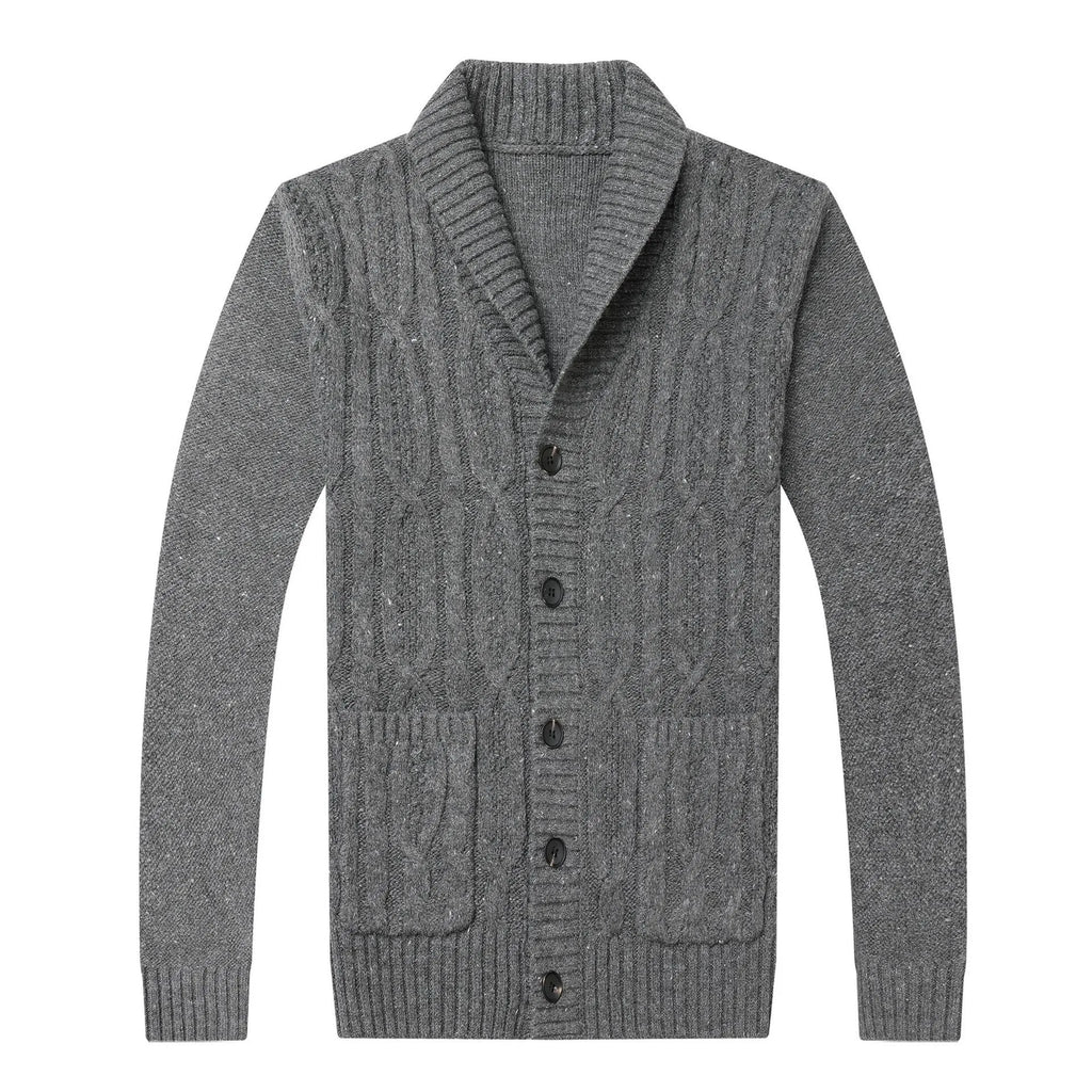Korean style men's jacquard knitted jacket cardigan in chemical fibre blend for autumn winter wear