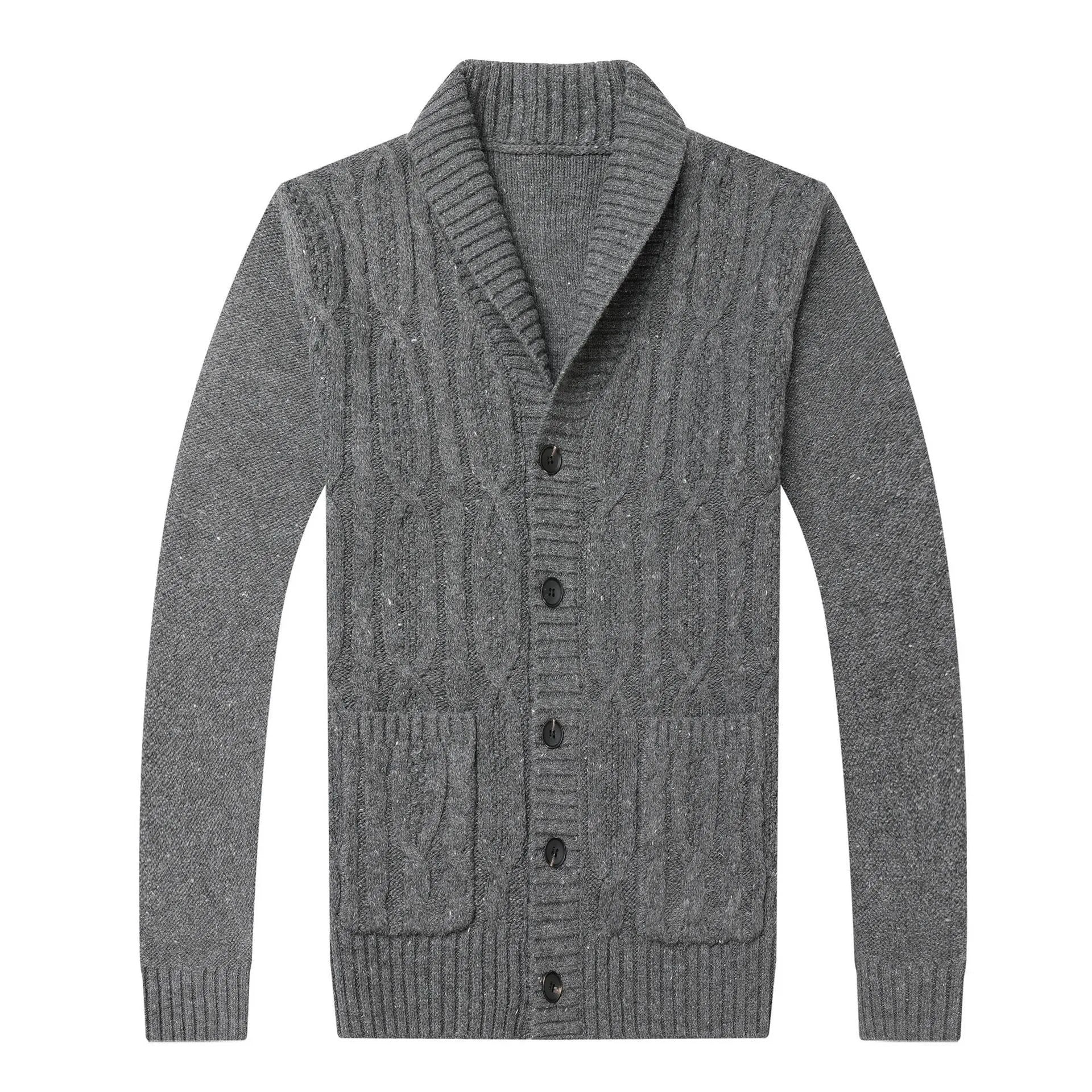 Korean style men's jacquard knitted jacket cardigan in chemical fibre blend for autumn winter wear