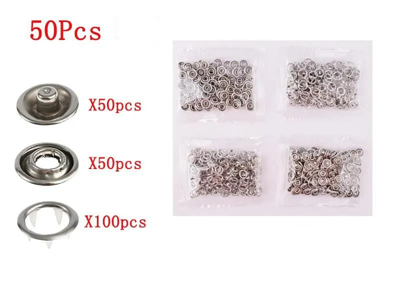 Stainless steel five claw no-sew button kit with pliers and 9.5mm clasps for baby clothes