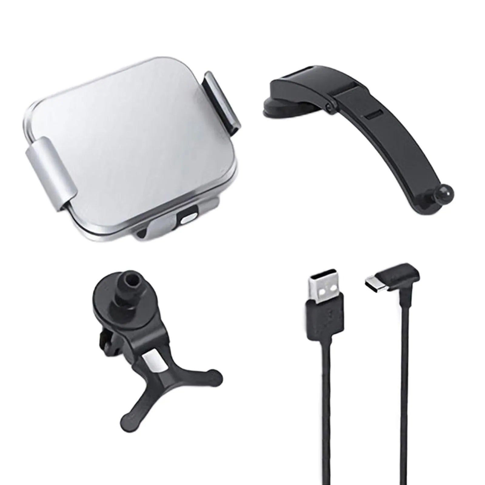 Wireless charging car phone holder with folding screen and multiple mounting accessories including air vent clip and suction cup bracket