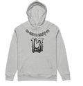 A loose-fit hooded grey sweater with a fleece lining, shown as an example of team uniform leisurewear.