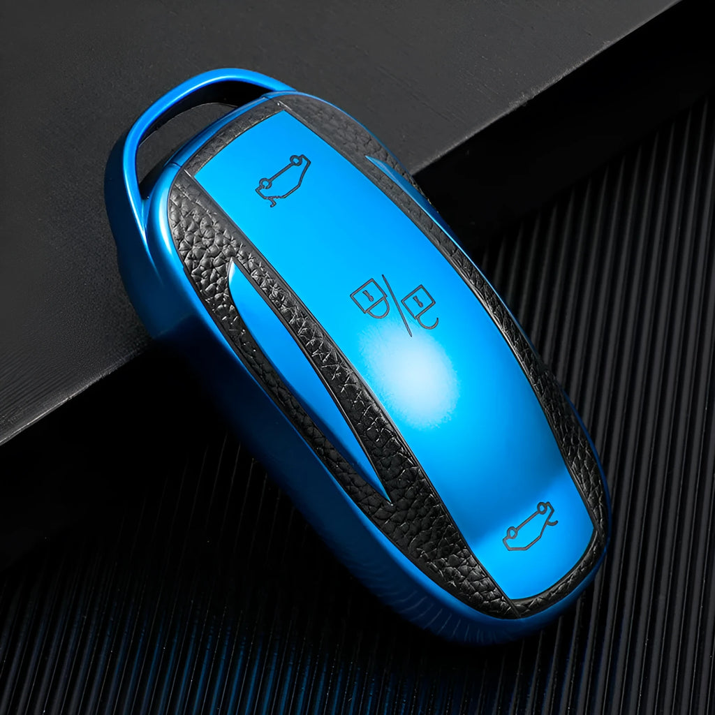 TPU leather pattern key case for Tesla Model X S Y 3 in business style
