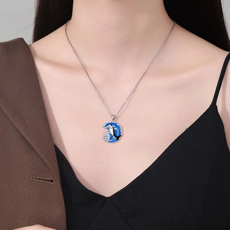 HAILANG women's shark necklace with copper pendant and cross chain on black background
