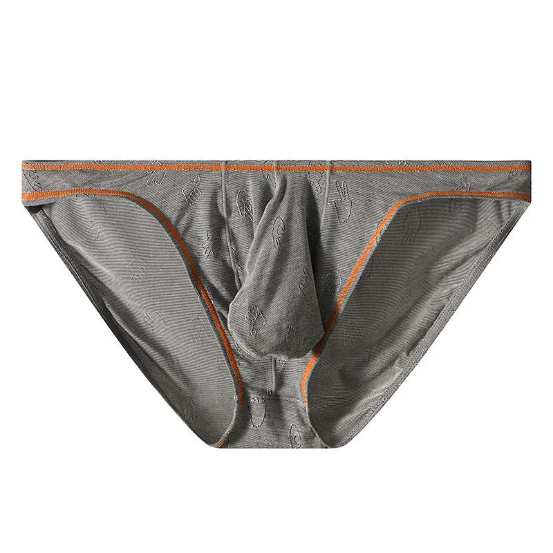 Men's ice silk modal butt-lift underwear shown in dark gray, pink, yellow green, blue, and sky blue colours.