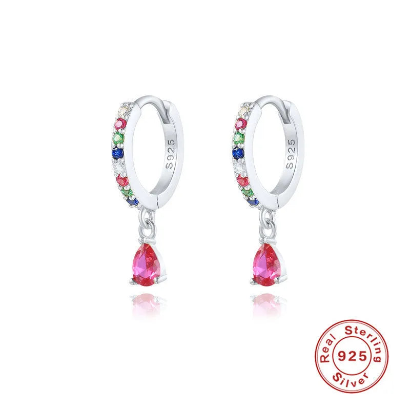 S925 sterling silver water drop earrings with geometric design and gemstone options