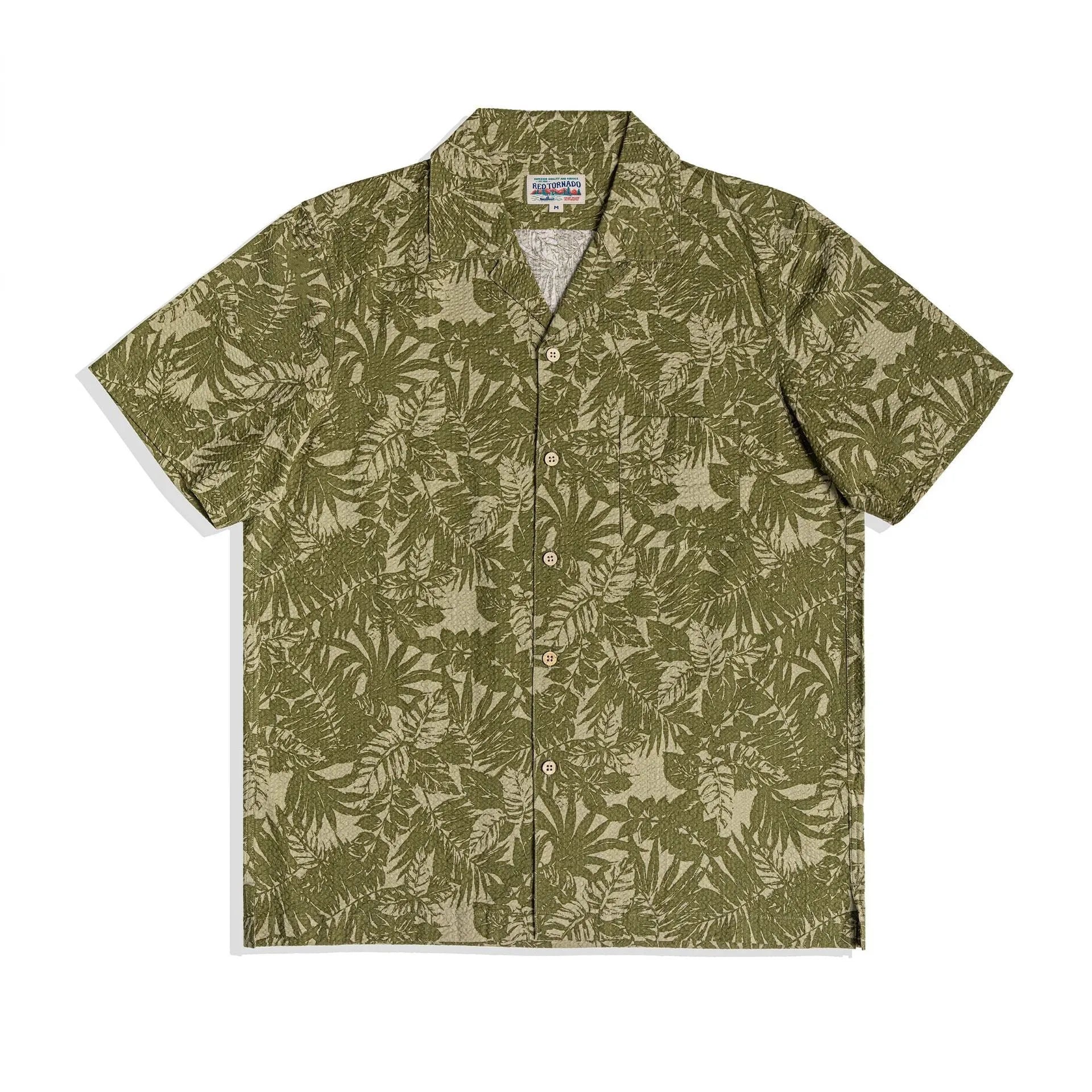 Men's vintage floral printed seersucker Cuban collar shirt in loose fit casual style