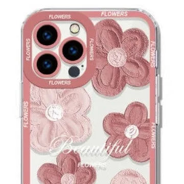 Transparent silicone iPhone case with oil painting flower design in green for Apple models