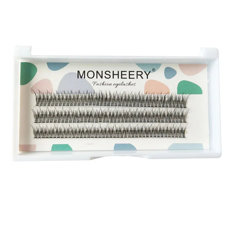 Black V-shaped fairy fishtail false eyelashes showing thick segment design in natural long style
