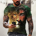 Men's grey t-shirt featuring a raised 3D printed Jesus Christ portrait on the chest.