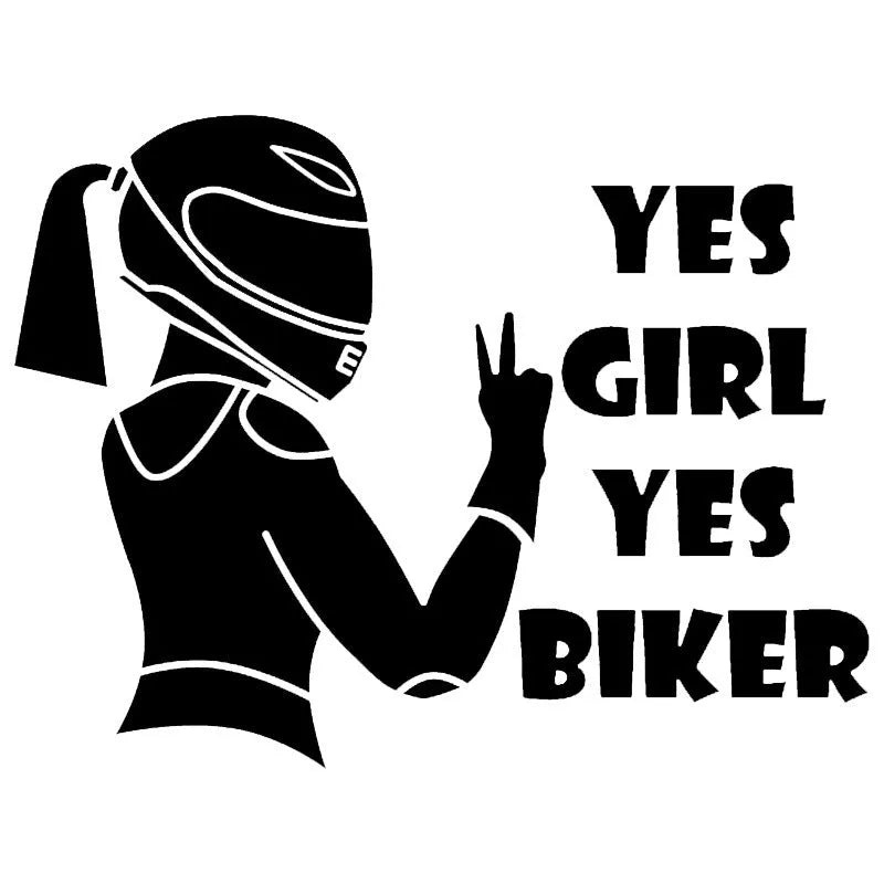 Waterproof riding girl character car sticker on PET film, 16cm wide by 15cm high.