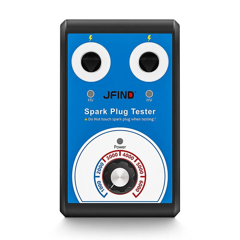 Car ignition fault detector diagnostic tool for testing spark plugs on a workbench.