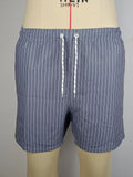 Polyester striped beach shorts with straight leg opening in navy blue, grey, khaki, or light blue colour options