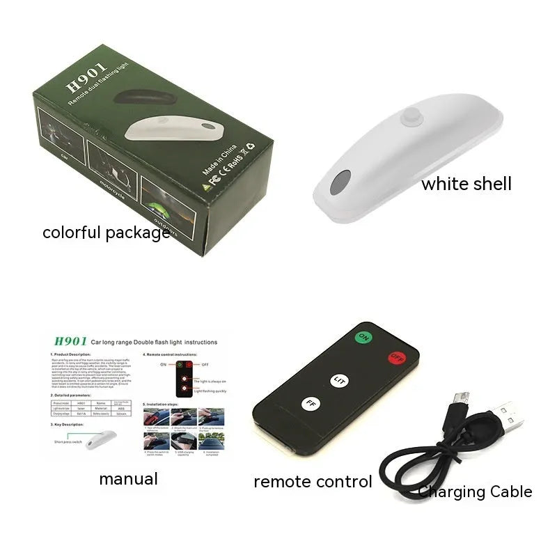 Remote controlled car strobe warning light for vehicle anti-collision protection in rain fog conditions