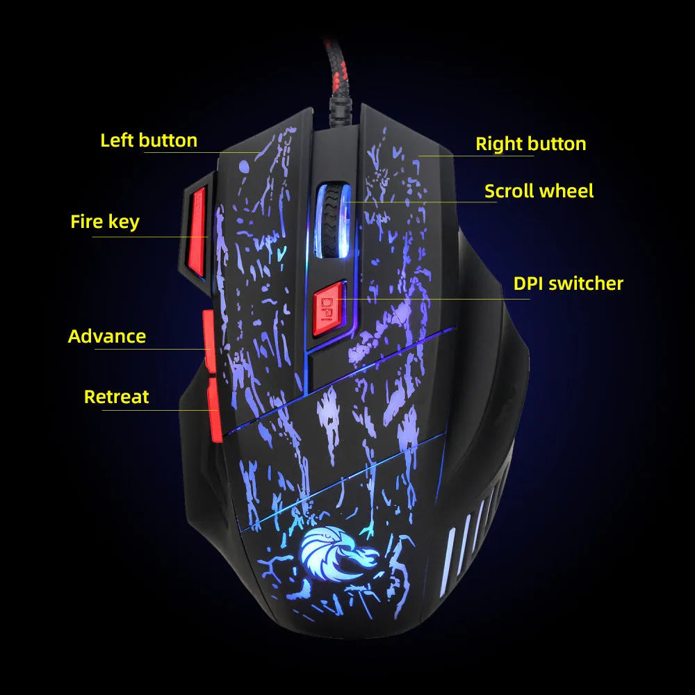Water Crack Colourful Luminous Gaming Mouse in H300BK black with USB cable