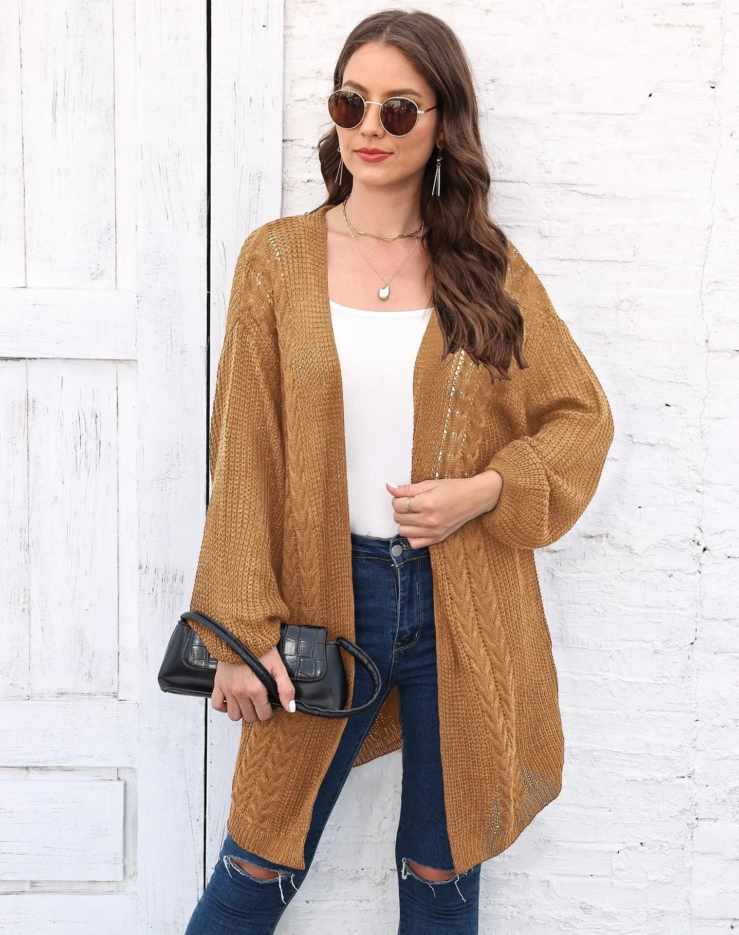Women's loose-fit acrylic sweater coat cardigan in army green colour