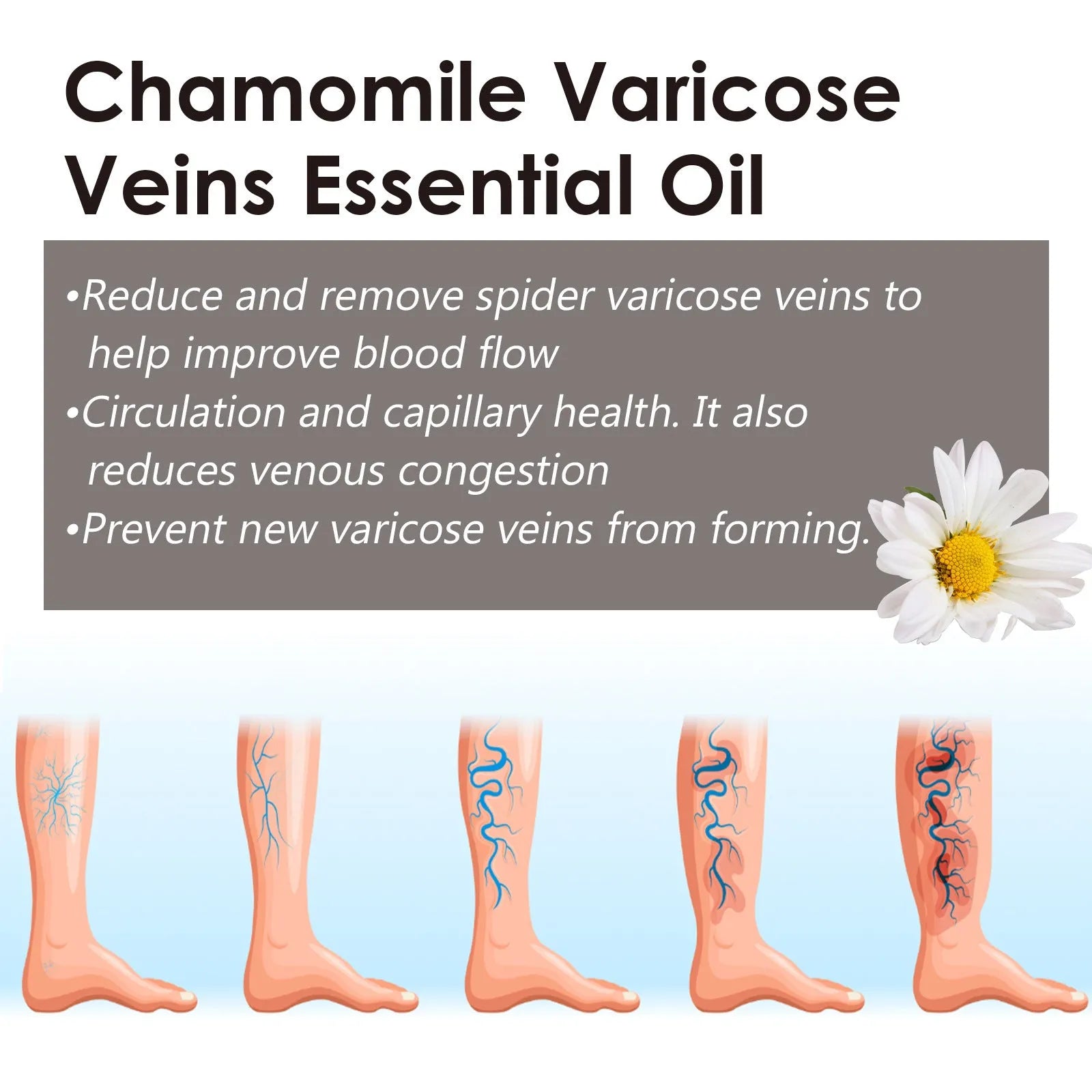 Chamomile essential oil bottle for leg care and massage, 10ml volume