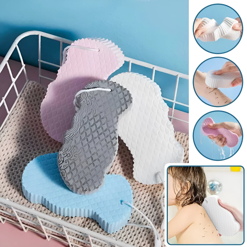 White 3D bath ball with fish scale pattern for body exfoliation