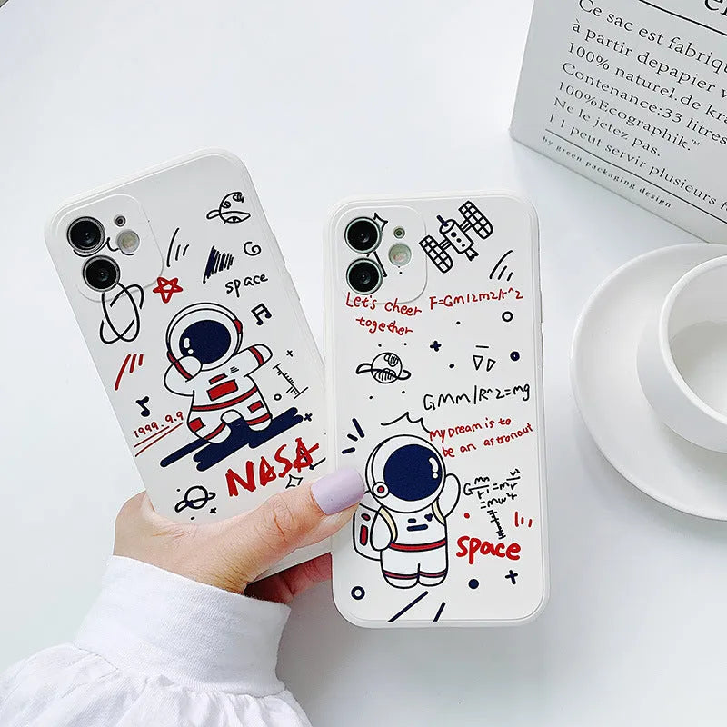 Pink silicone phone case with cute astronaut design for iPhone