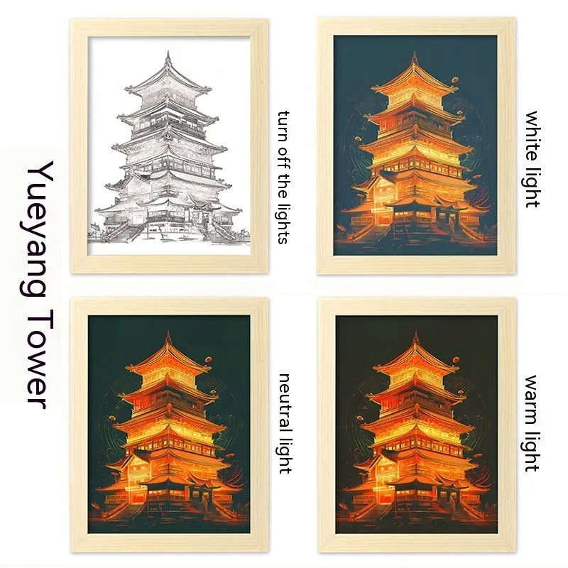 USB LED luminous picture frame night lamp showing illuminated landscape design in modern plastic frame