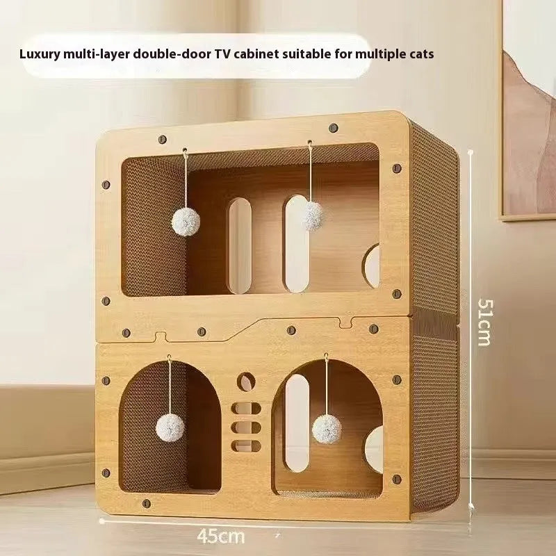 Double layer cat scratching board and nest bed in a choice of cute styles including owl and cat head designs.