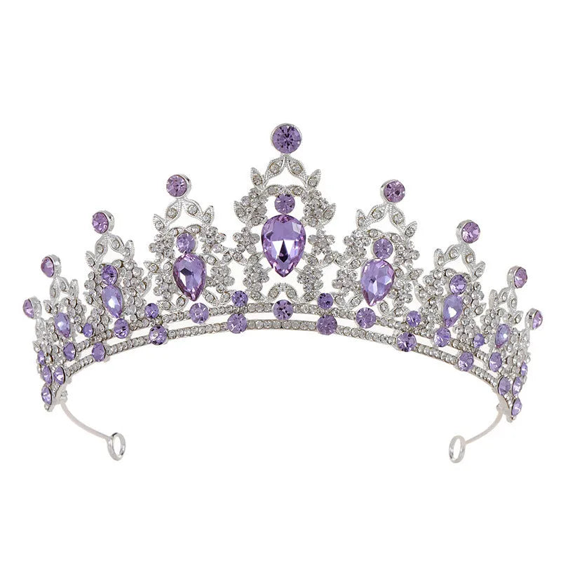 Baroque bridal crown headdress with rhinestone detailing on alloy base in multiple colour variations