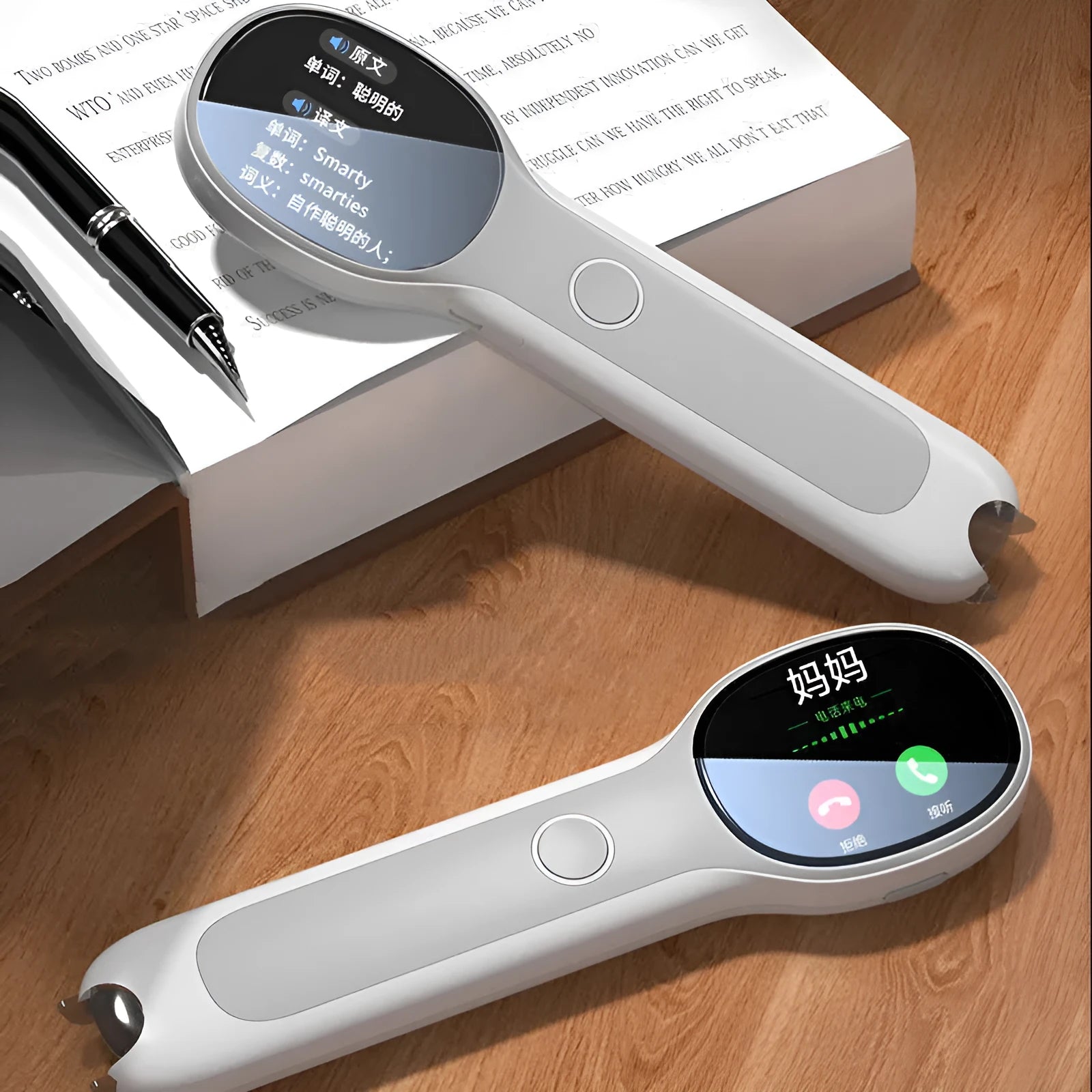 White universal reading pen with translation functions for Chinese-English language learning