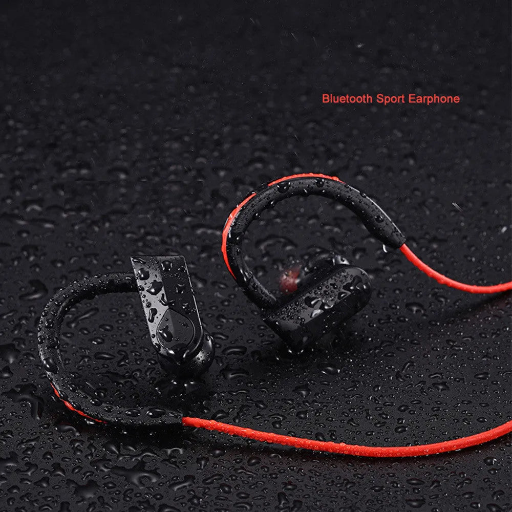 Black wireless neckband Bluetooth earphones with earbuds and USB charging cable