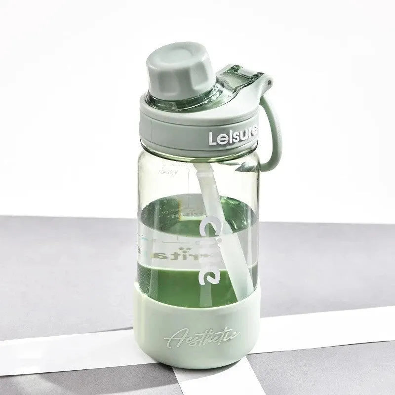 Plastic straw heat-resistant cup in grey, green, or pink with 520ml, 780ml, or 1000ml capacity options