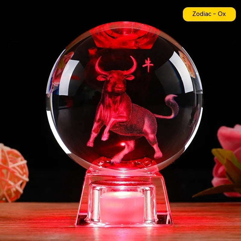 Chinese zodiac crystal ball lamp with electronic charging base showing animal design