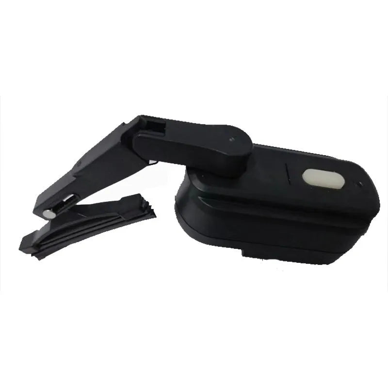 Black 800 mA electric wiper motor with 65 mm blade for motorcycle helmet visor.