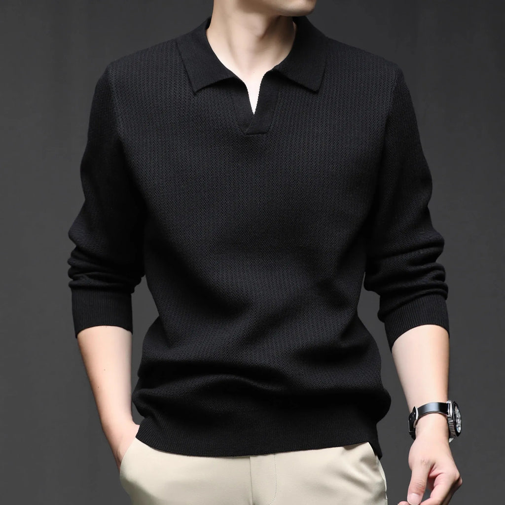 Men's loose fit pullover sweater in autumn casual style with blended fabric composition