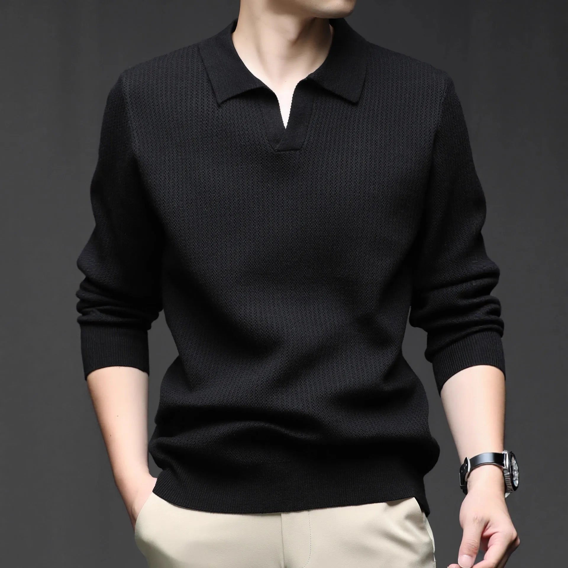 Men's loose fit pullover sweater in autumn casual style with blended fabric composition