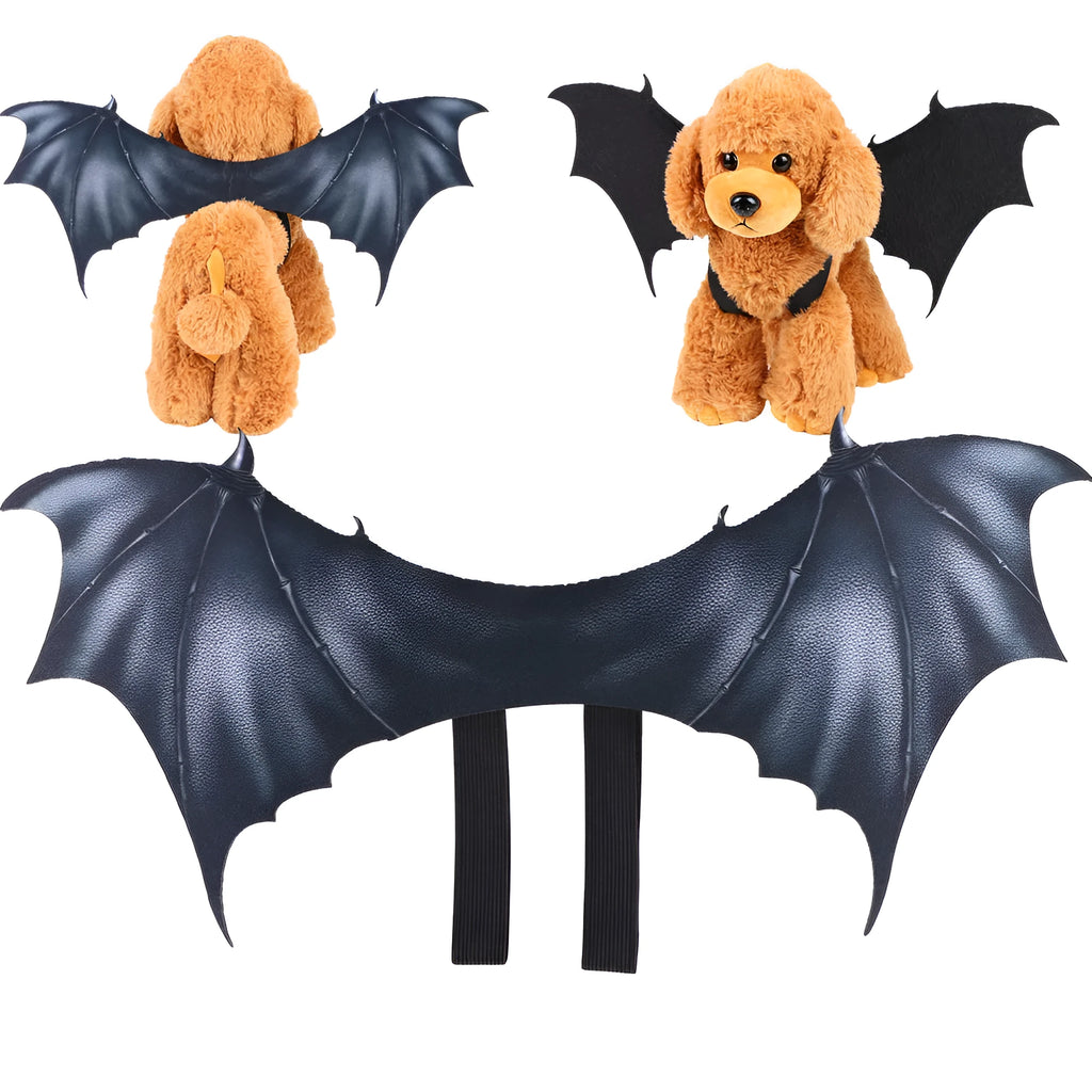 Black cloth bat wings pet costume in three sizes for Halloween dog and cat dress-up