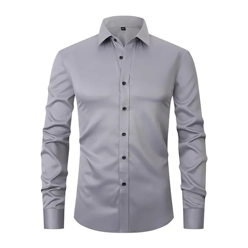 Men's stretch long sleeve work shirt in polyester available in multiple colours on a size chart