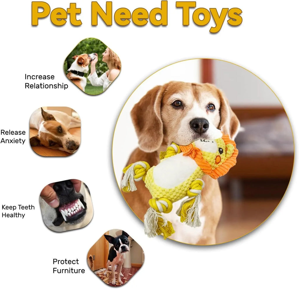 Lion and monkey plush squeaky dog toys bundle for medium and large breed dogs