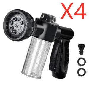 Green high pressure foam spray gun with adjustable nozzle for car washing and household cleaning.