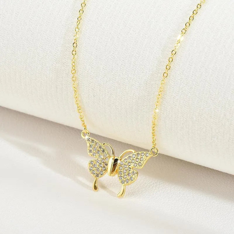 Women's titanium steel clavicle chain with magnetic snap butterfly pendant on twisted chain