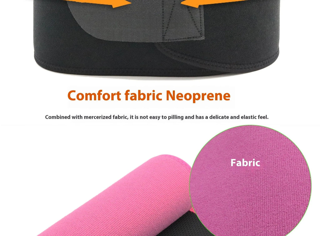 Adjustable neoprene lumbar support belt for fitness and running in black, blue, or pink.