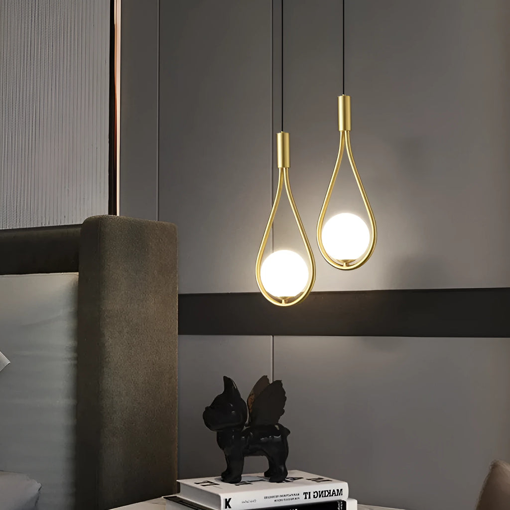 Copper modern minimalist bedroom bedside chandelier with selectable light covers including copper milky white, honeycomb, and black gold options