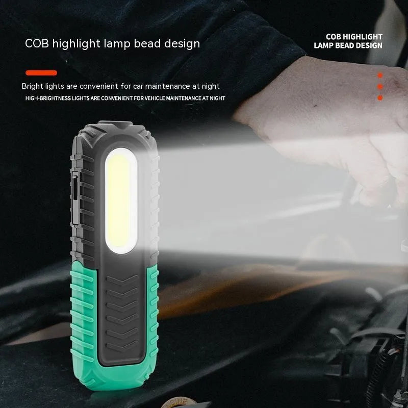 Black and green auto repair work light with USB charging port and 165mm length