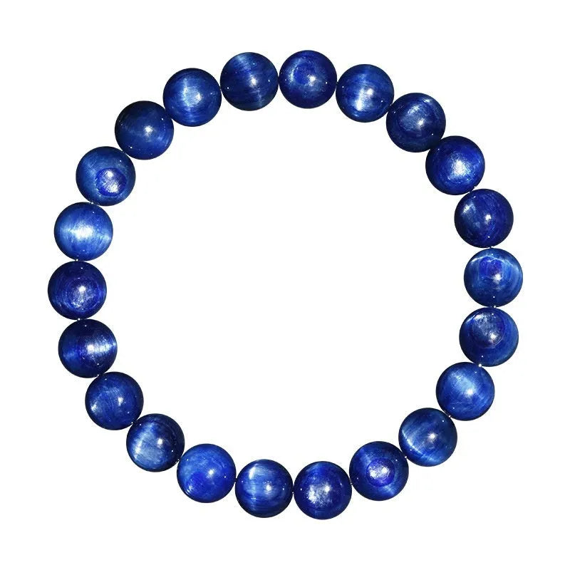 Natural blue crystal ball bracelet with geometric Ruyi design in polished grade 7A crystal