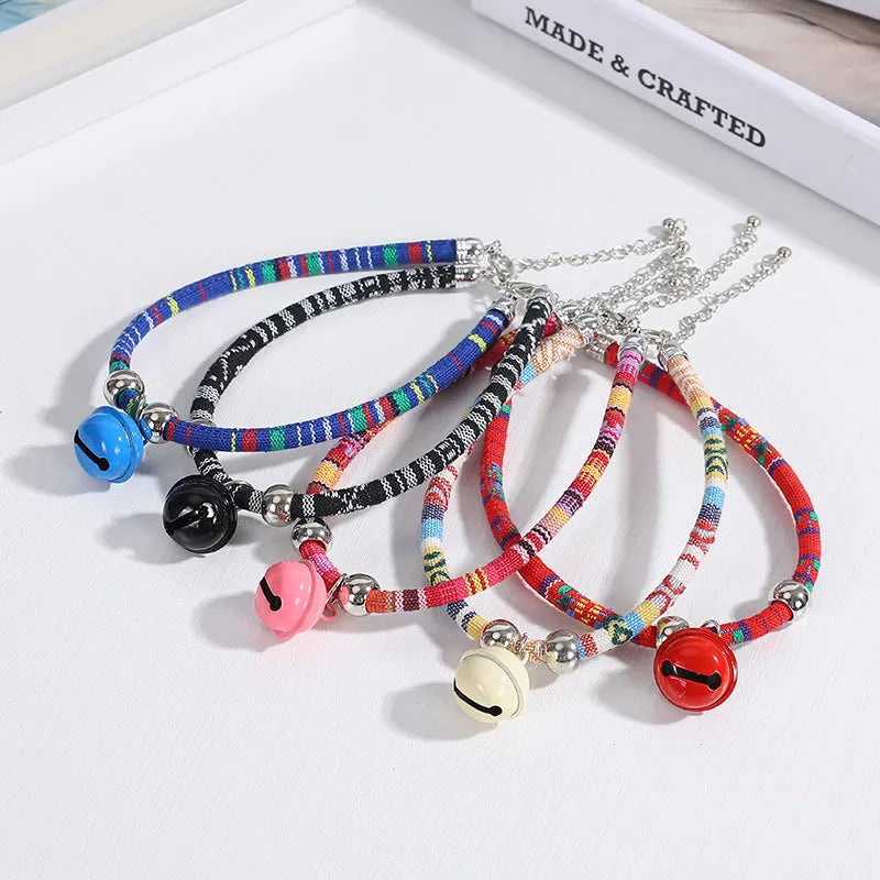 Ethnic pattern pet collar with bell attachment in multiple colour options for cats and puppies