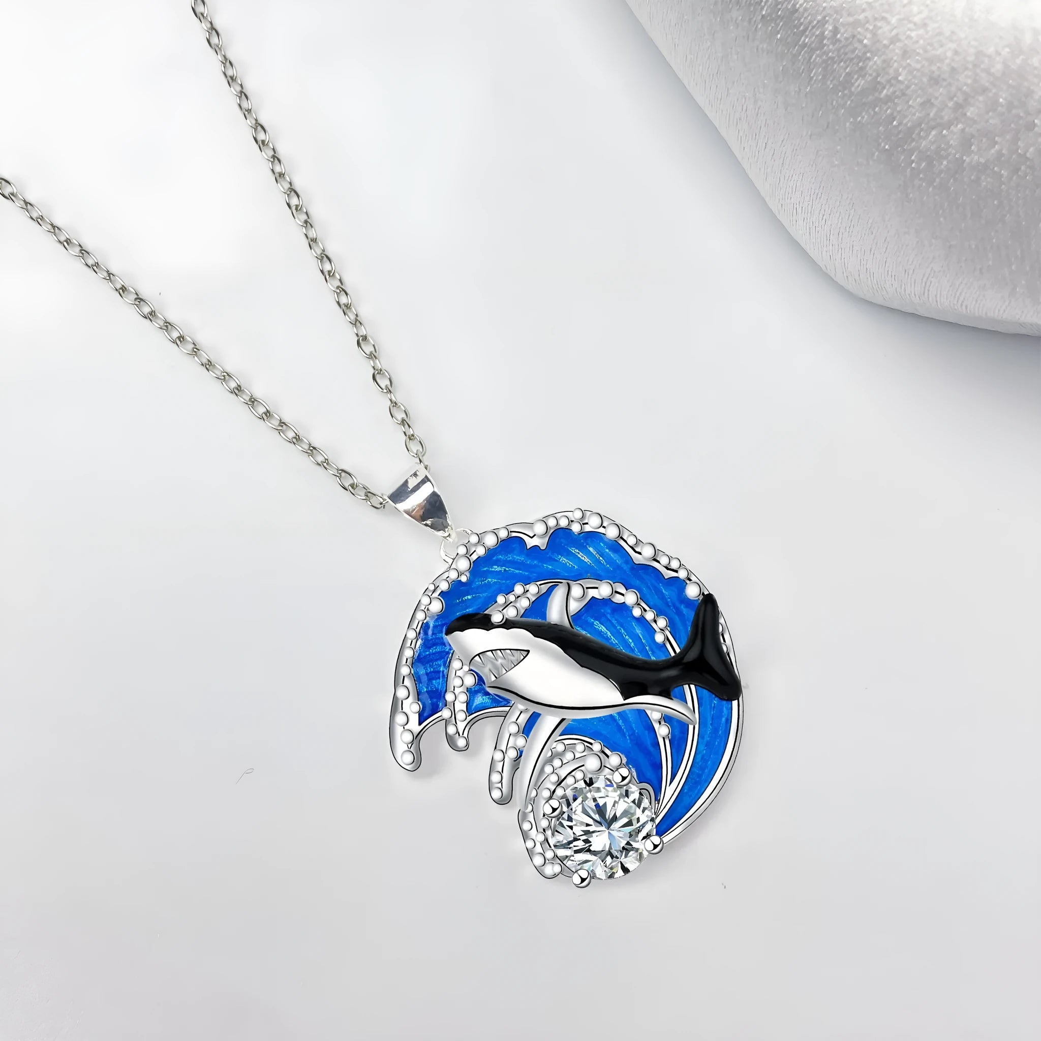 HAILANG women's shark necklace with copper pendant and cross chain on black background