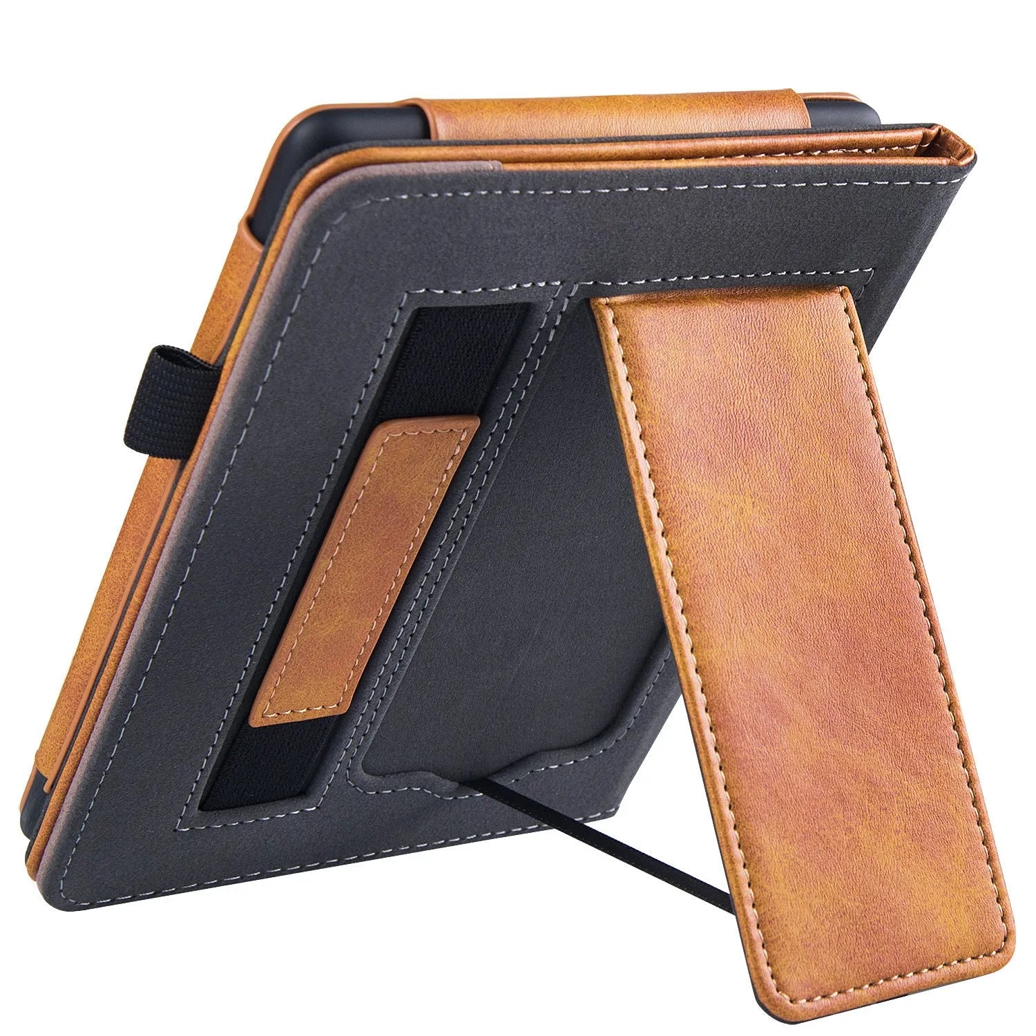 Kindle Paperwhite 5 calf leather case with wrist splint bracket in black