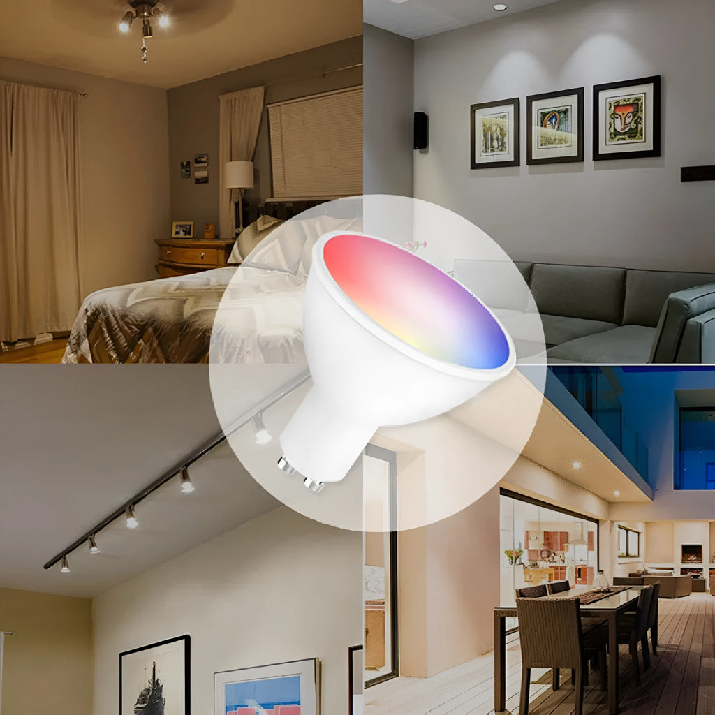 RGBCCT 5W smart GU10 WiFi LED spotlight bulb with voice control.
