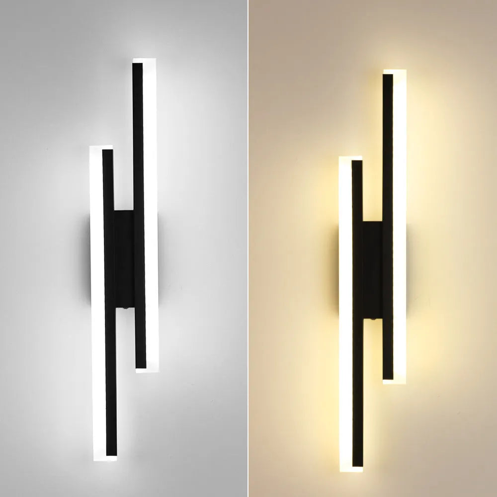 500mm gold finish double line wall lamp with tri-colour warm white lighting