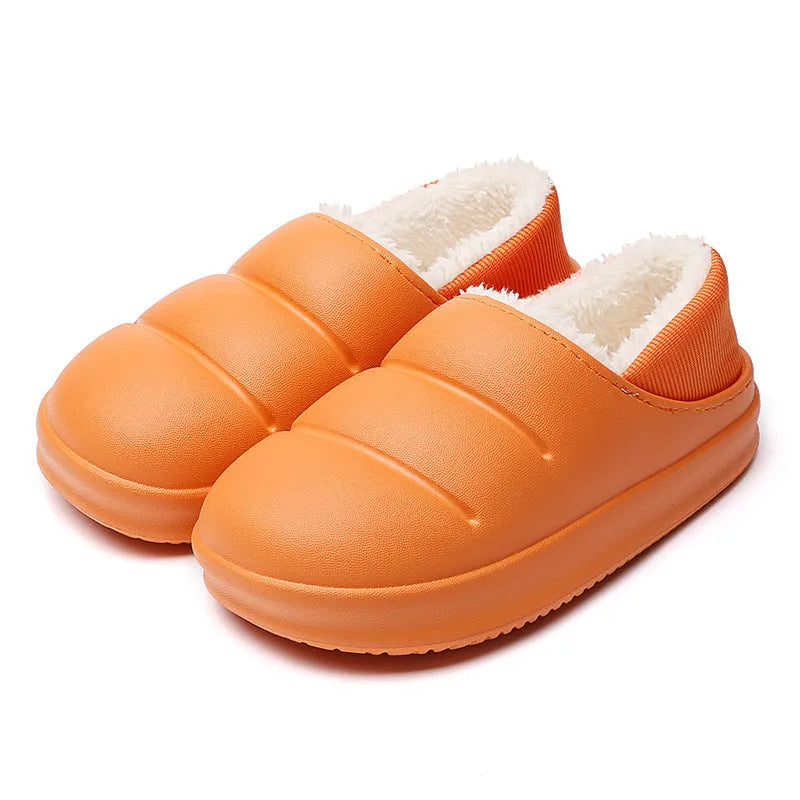 Couple cotton slippers with waterproof EVA sole and plush lining in six colours