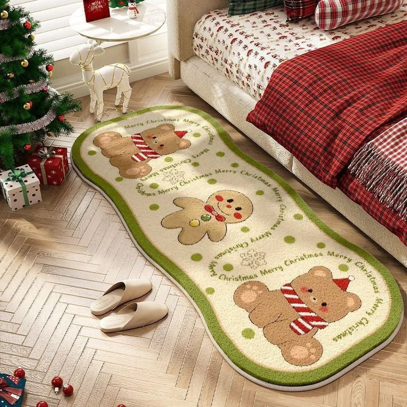 Christmas imitation cashmere carpet decoration showing festive patterns in rectangular alien shape with size options